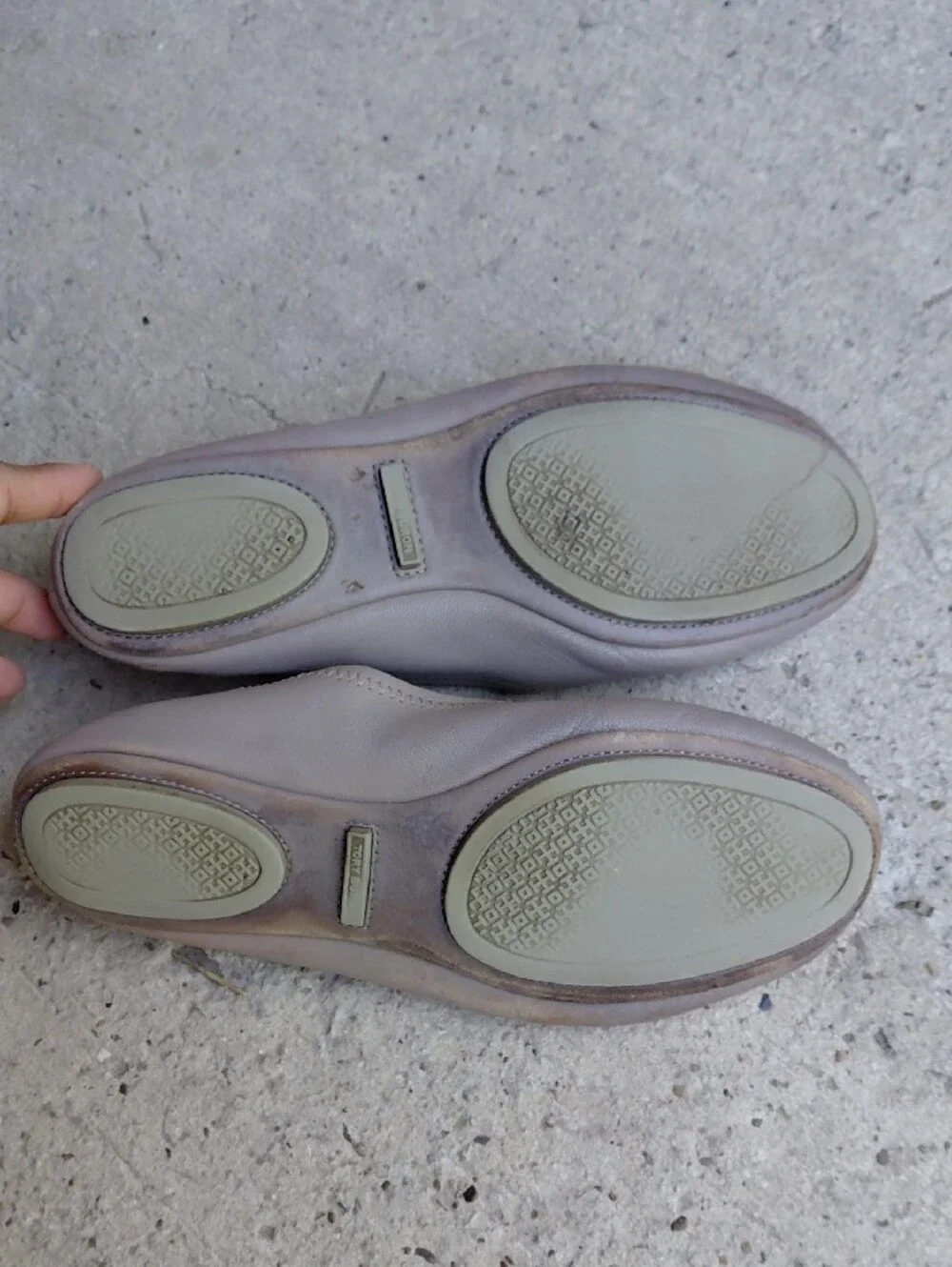 Women's Taupe Leather Ballet Flats with Logo Medallion